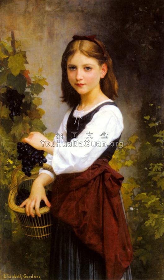 A Young Girl Holding a Basket of Grapes - 伊丽莎白·加德纳·布格罗